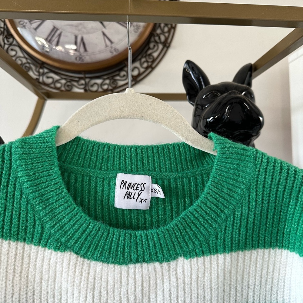 Princess Polly Green and White Striped Sweater - Picture 2 of 4